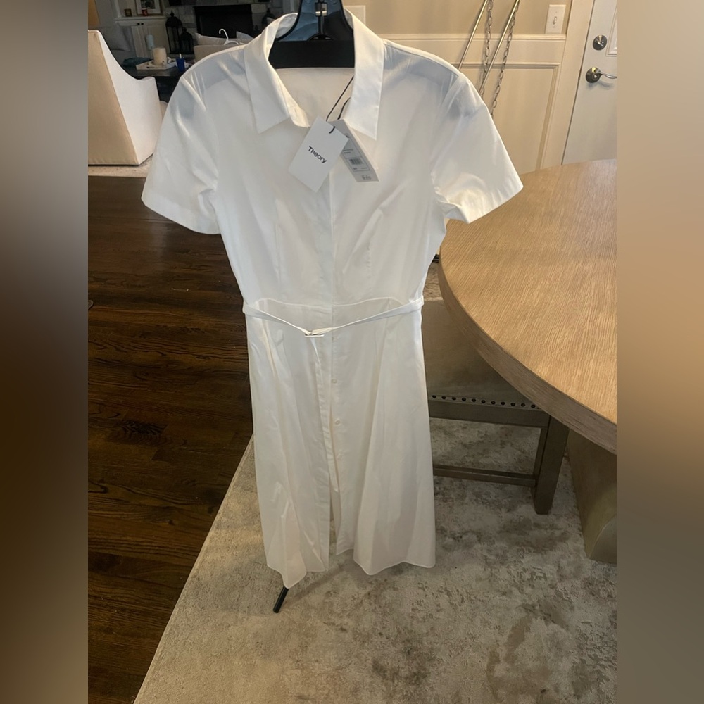 Theory white poplin dress with belt